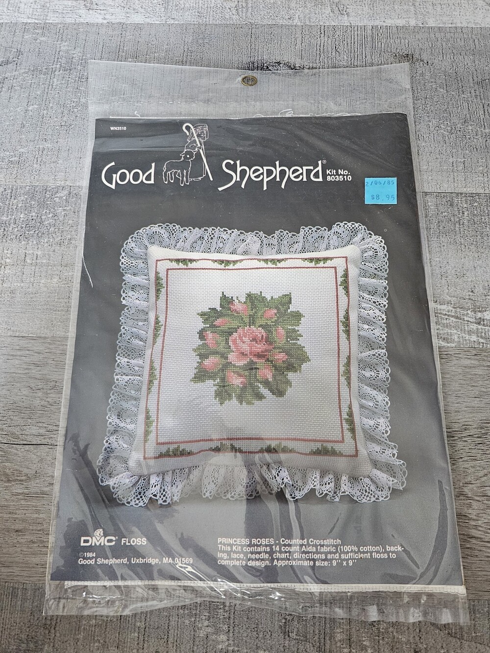 New Vintage GOOD SHEPHERD Counted Cross Stitch Princess Roses Floral Pillow Kit